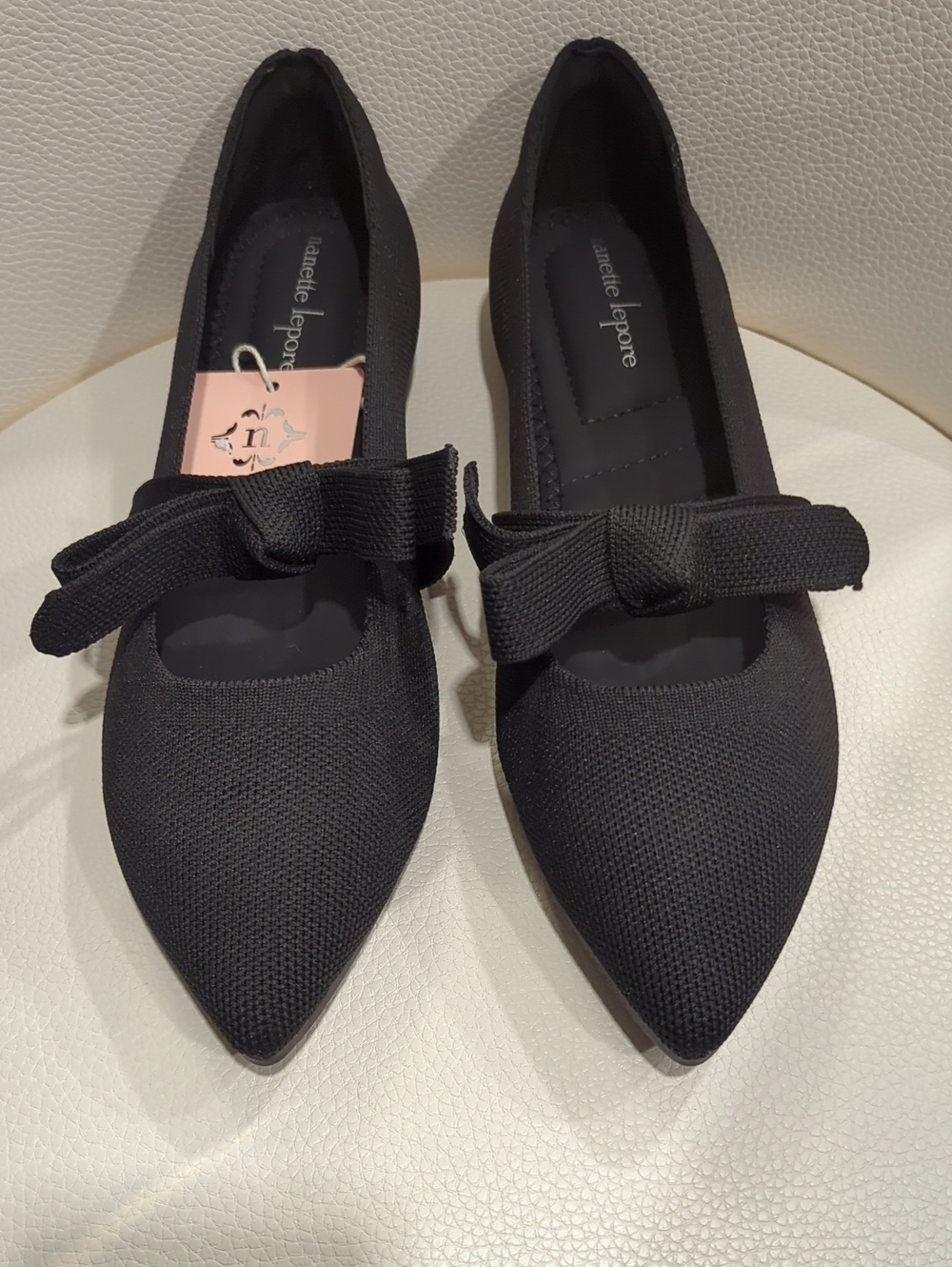 Nanette Lepore Black Pointed Bow Knit Flats